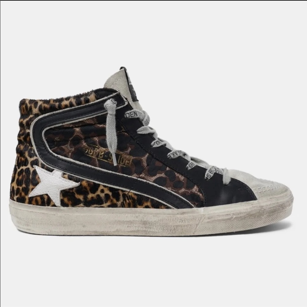 Slide sneakers in leopard-print leather